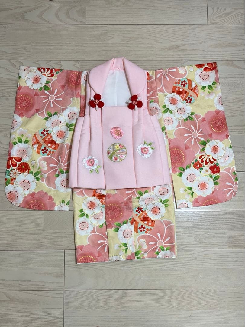 七五三用 花柄 ピンク 着物