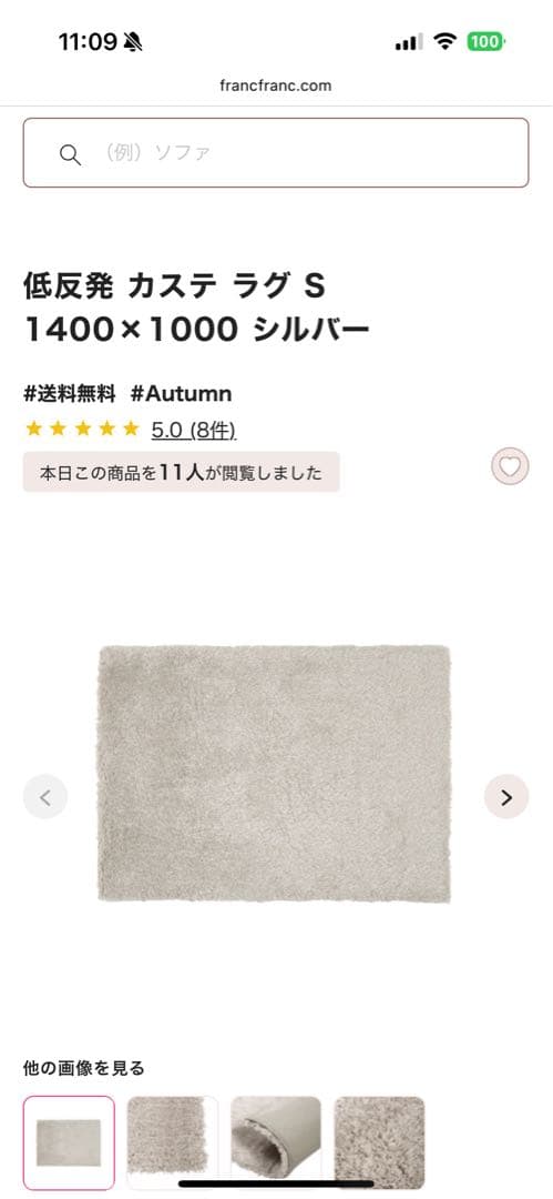 Francfranc 低反発 カステラグ S 1400×1000 シルバー