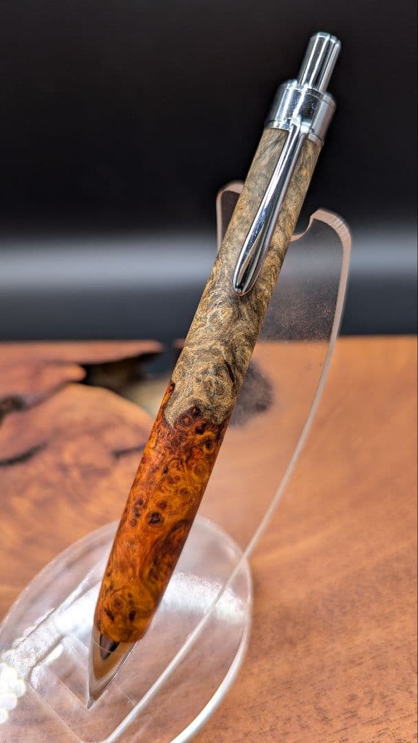 634特上　本花梨　紅白　瘤杢　青瘤　木軸シャーペン　ボールペン