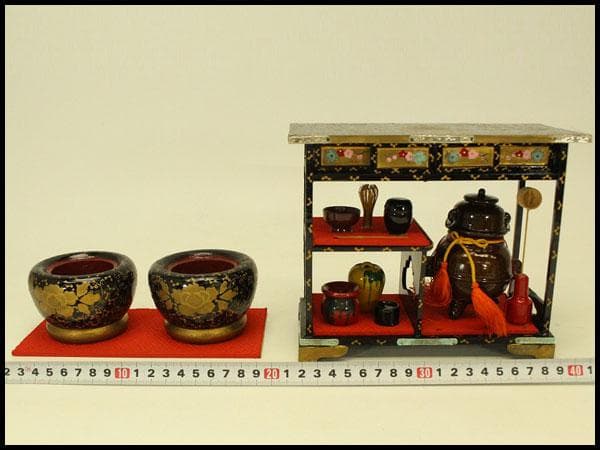 ミニチュア 古い 雛道具 木製 茶道具揃 火鉢一対(ZE358)