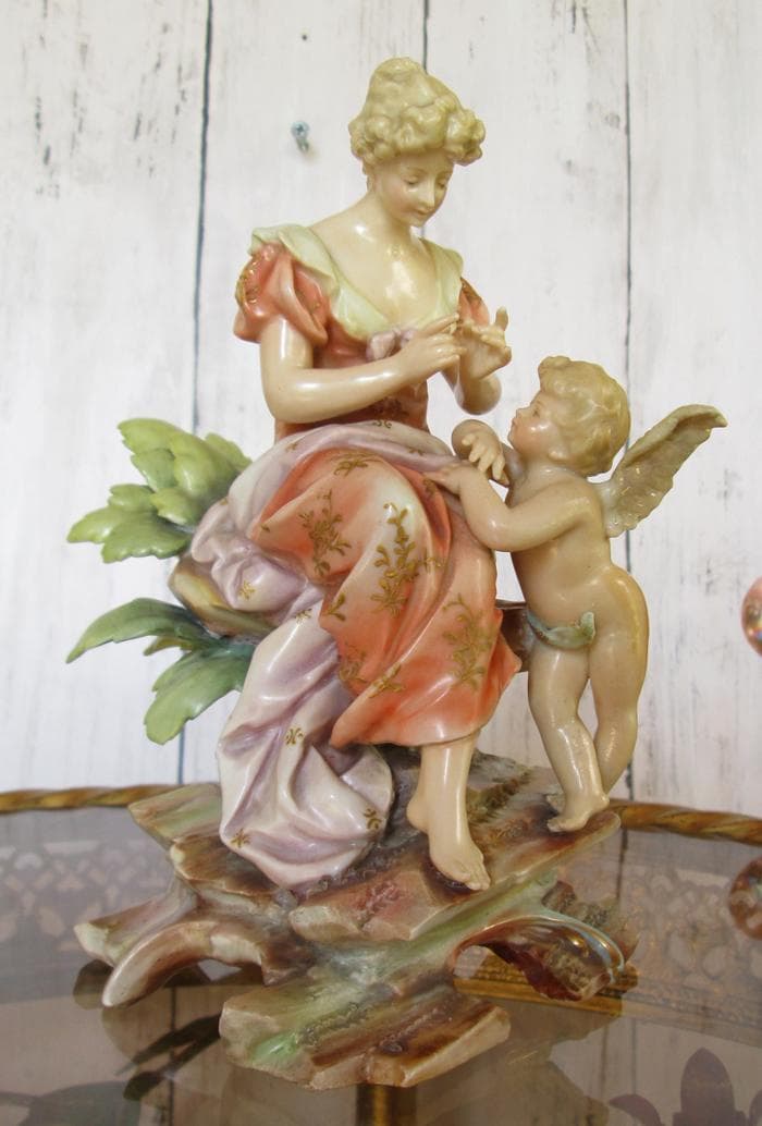 西洋アンティーク☆母子天使陶器☆修復あり
