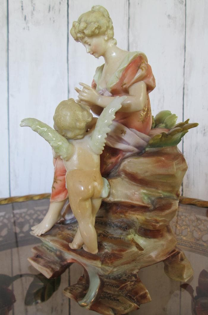 西洋アンティーク☆母子天使陶器☆修復あり