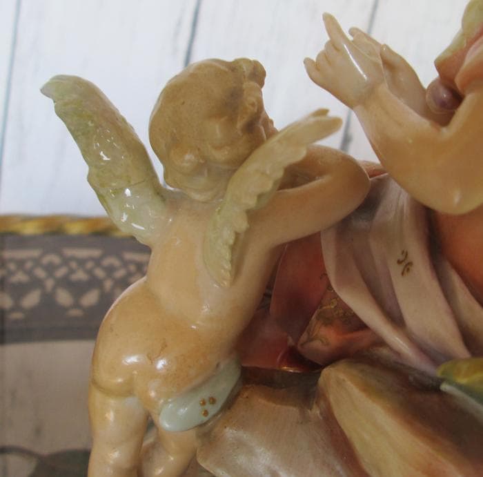 西洋アンティーク☆母子天使陶器☆修復あり