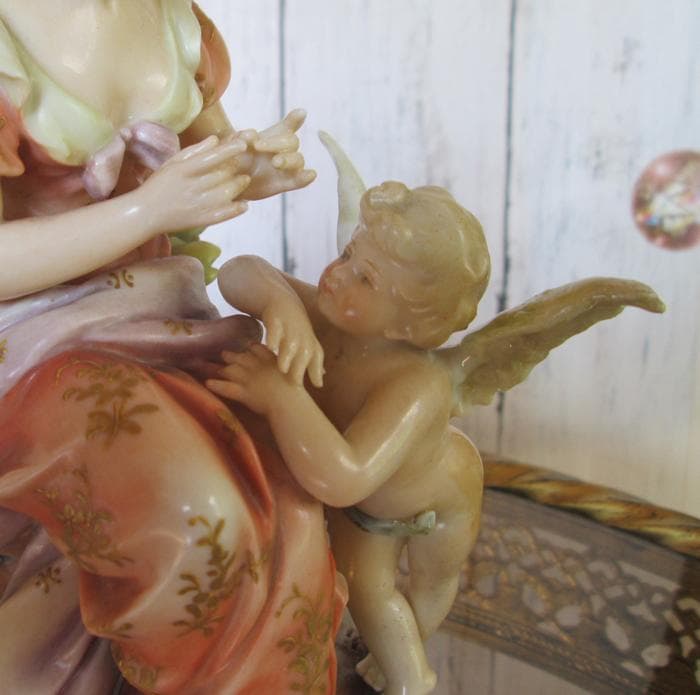 西洋アンティーク☆母子天使陶器☆修復あり