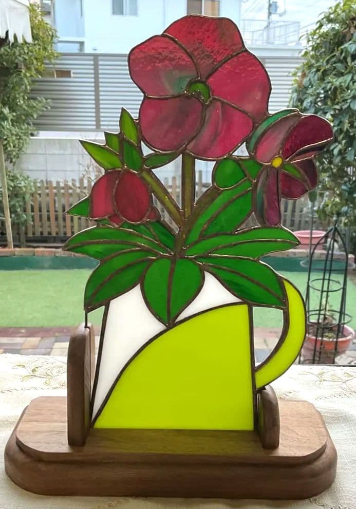 ステンドグラスパネル　クリスマスローズ