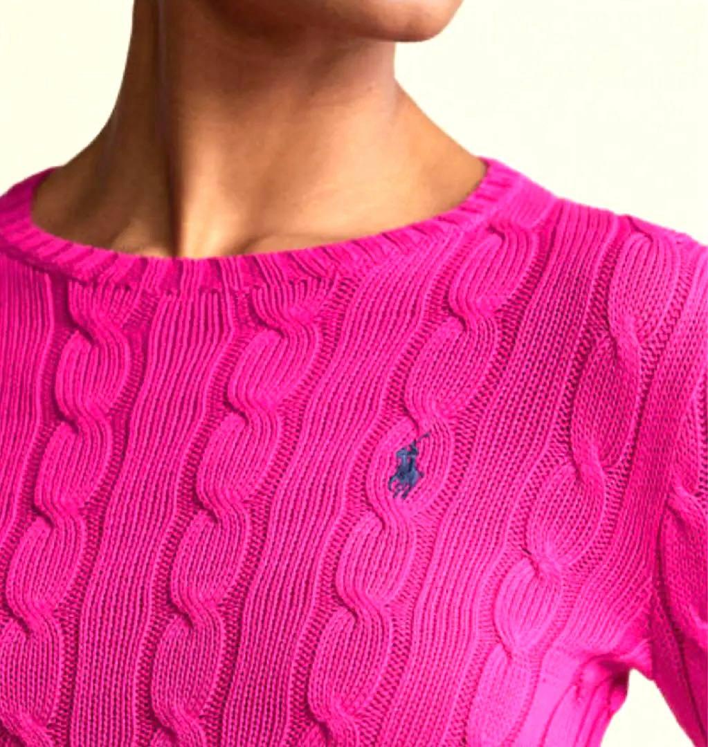美品 ポロラルフローレン ケーブルニット カシミヤ混 ウール ピンク XL