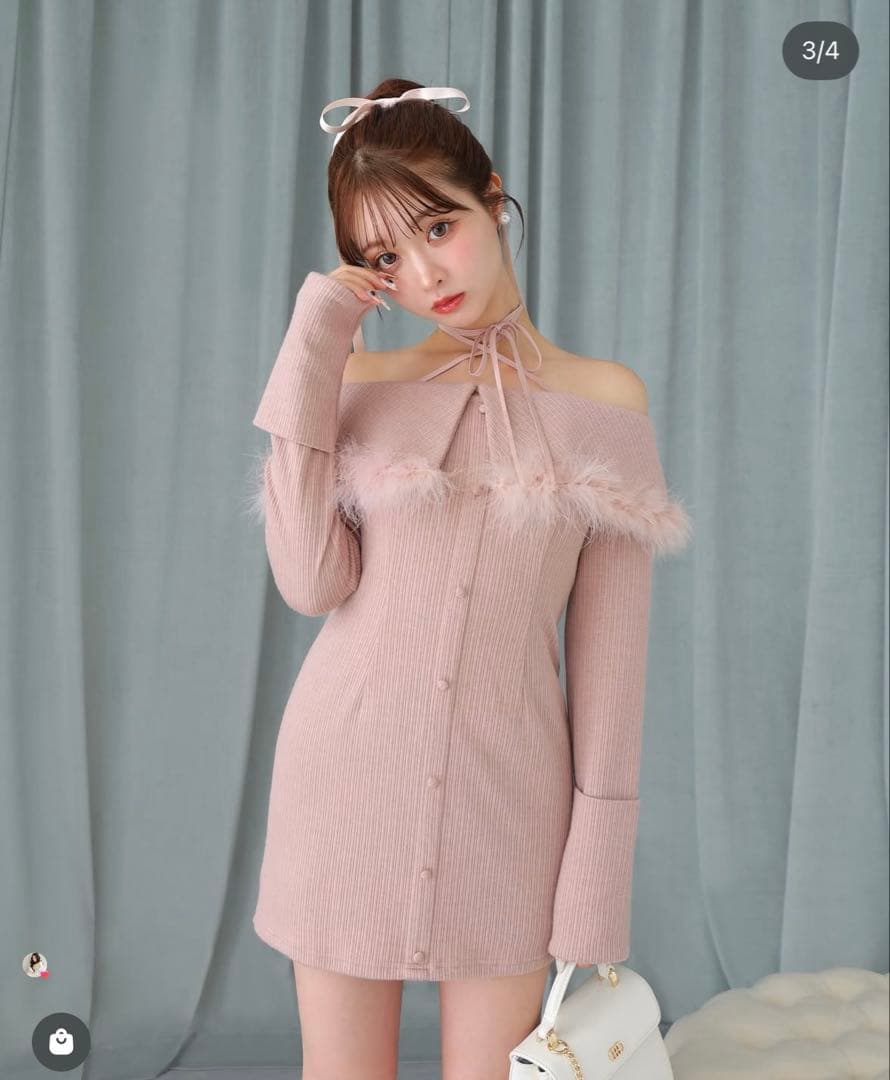 ワンピース mmeeme 2way feather collar mini onepiece