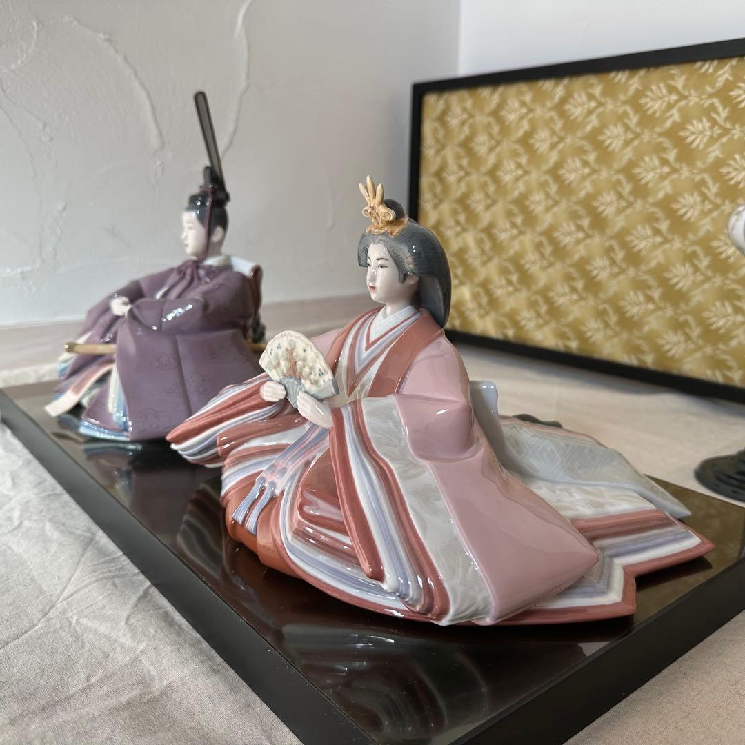 【美品】LLADRO リヤドロ　雛人形 親王飾り　限定品　屏風 ぼんぼり付属