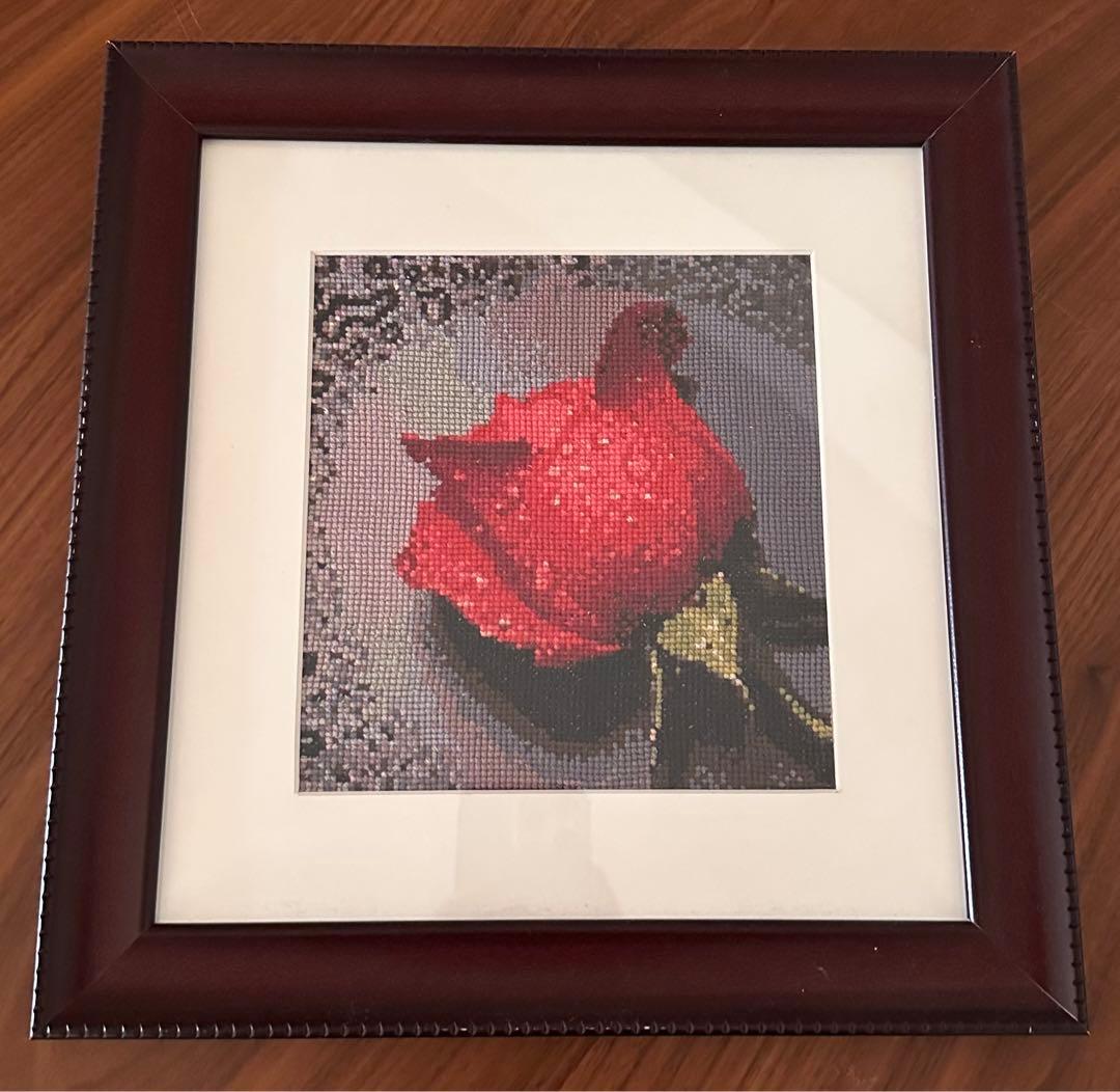 【完成品】「水滴バラ」クロスステッチ
