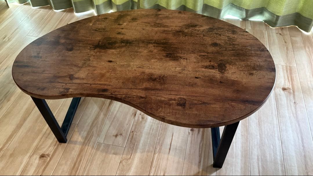 ビーンズ型ローテーブル　木目調　ダークブラウン