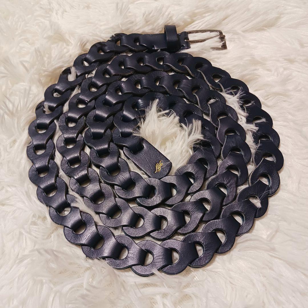 極美品★Llife LEATHER CHAIN BELT INK BLUE