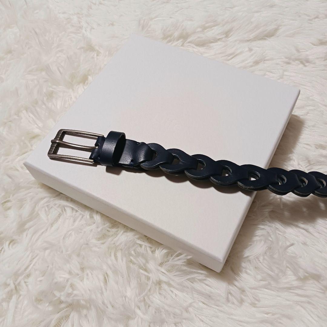 極美品★Llife LEATHER CHAIN BELT INK BLUE