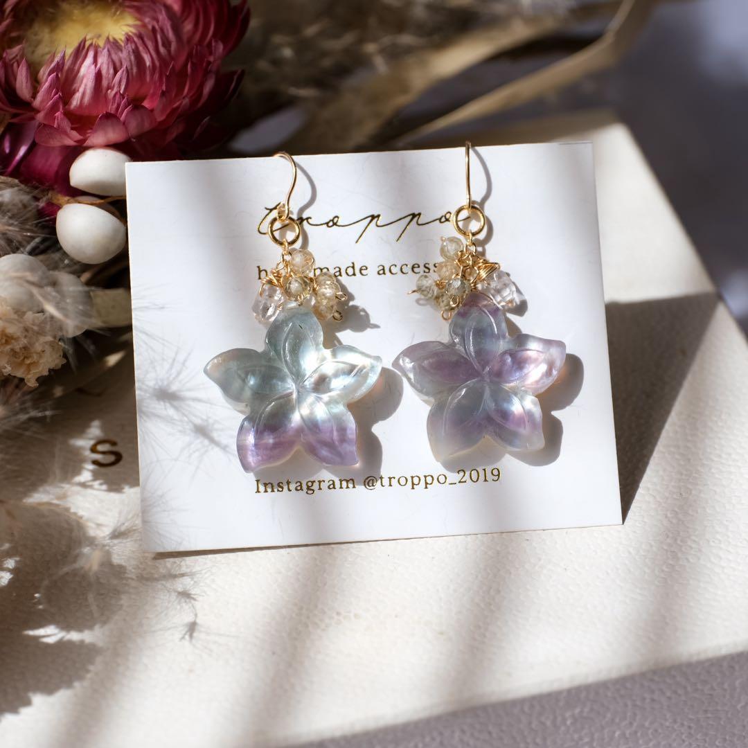 Jasmine♪♦︎14kgfダブルプルメリアカービングピアス/