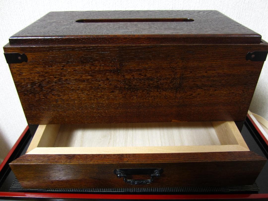 未使用◆上野村 銘木工芸◆天然木 漆塗◆小物入れ引出し ティッシュケース◆大