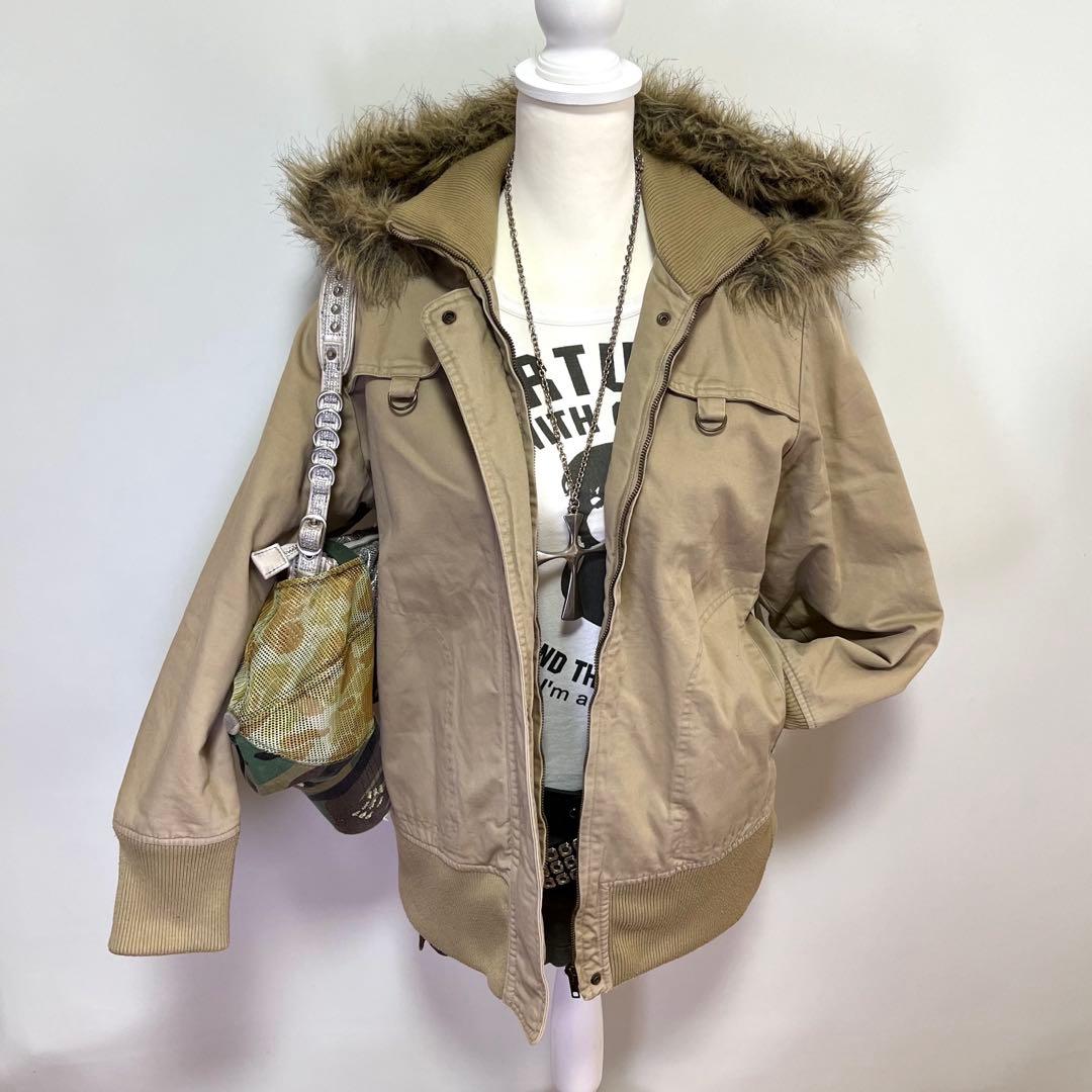y2k military グランジ ミリタリージャケット ファー　ボア