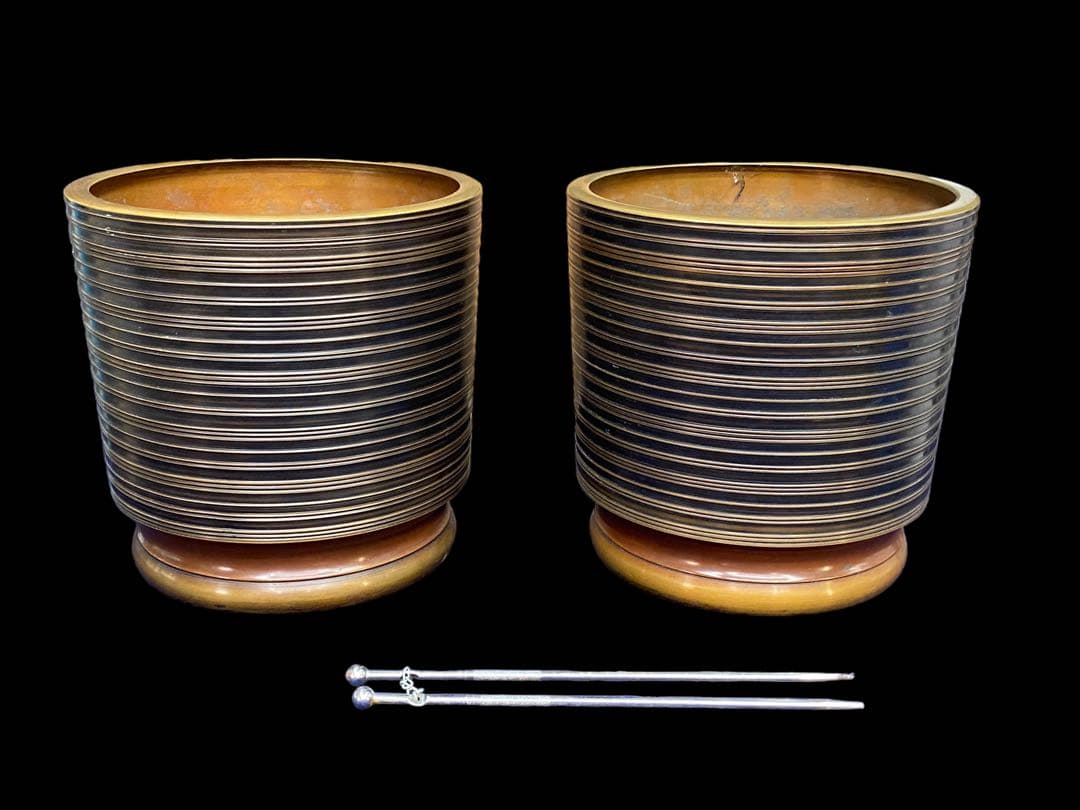 火鉢　銅　一対　火箸　木箱付き　440