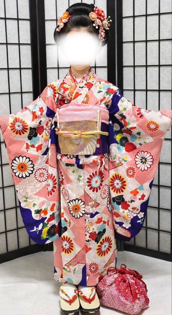 七五三　着物セット　7歳　アンティーク　だらり帯　ぽっくり　舞妓スタイル