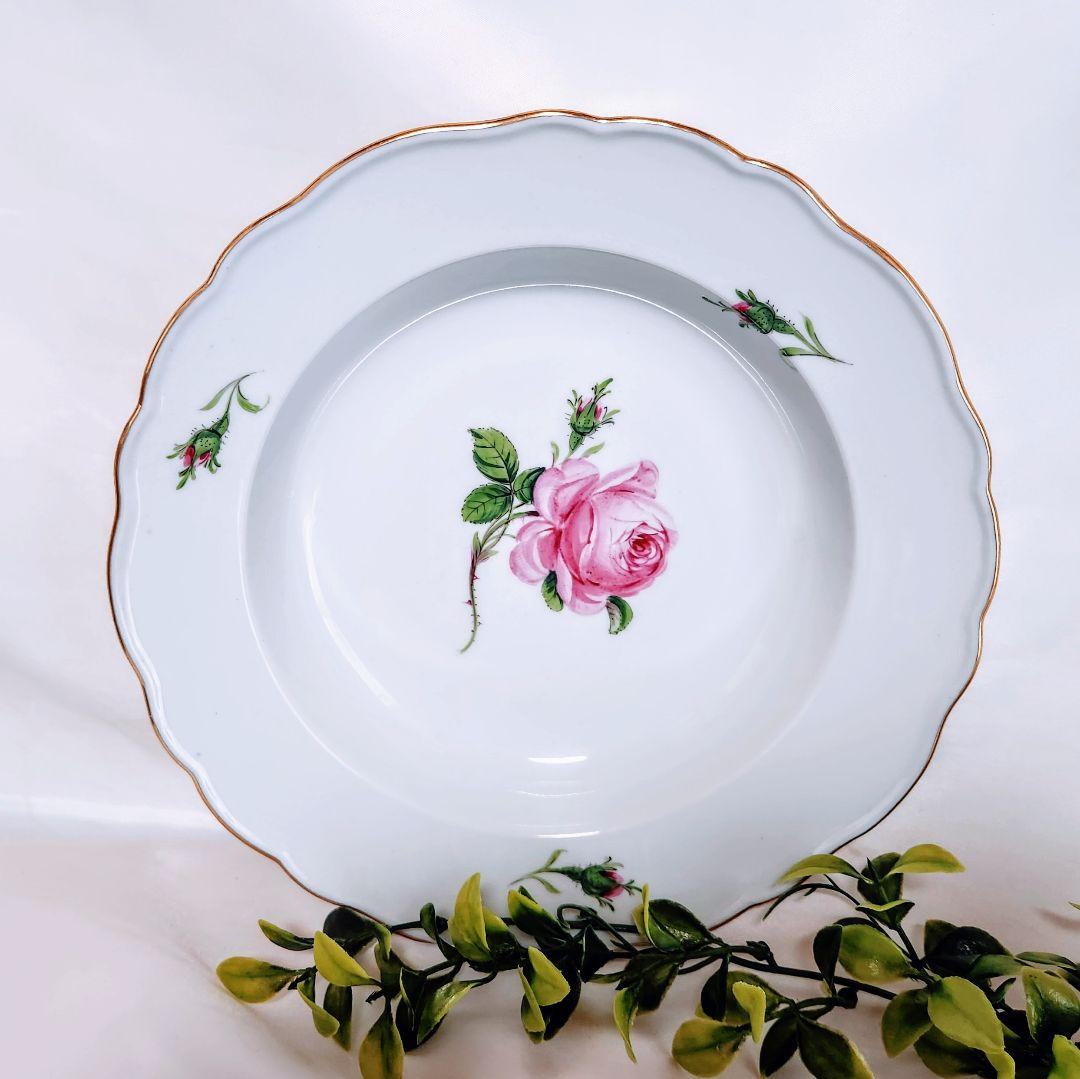 マイセンMEISSEN 【ピンクローズ】23.5cm深皿・ボウル皿【未使用美品】