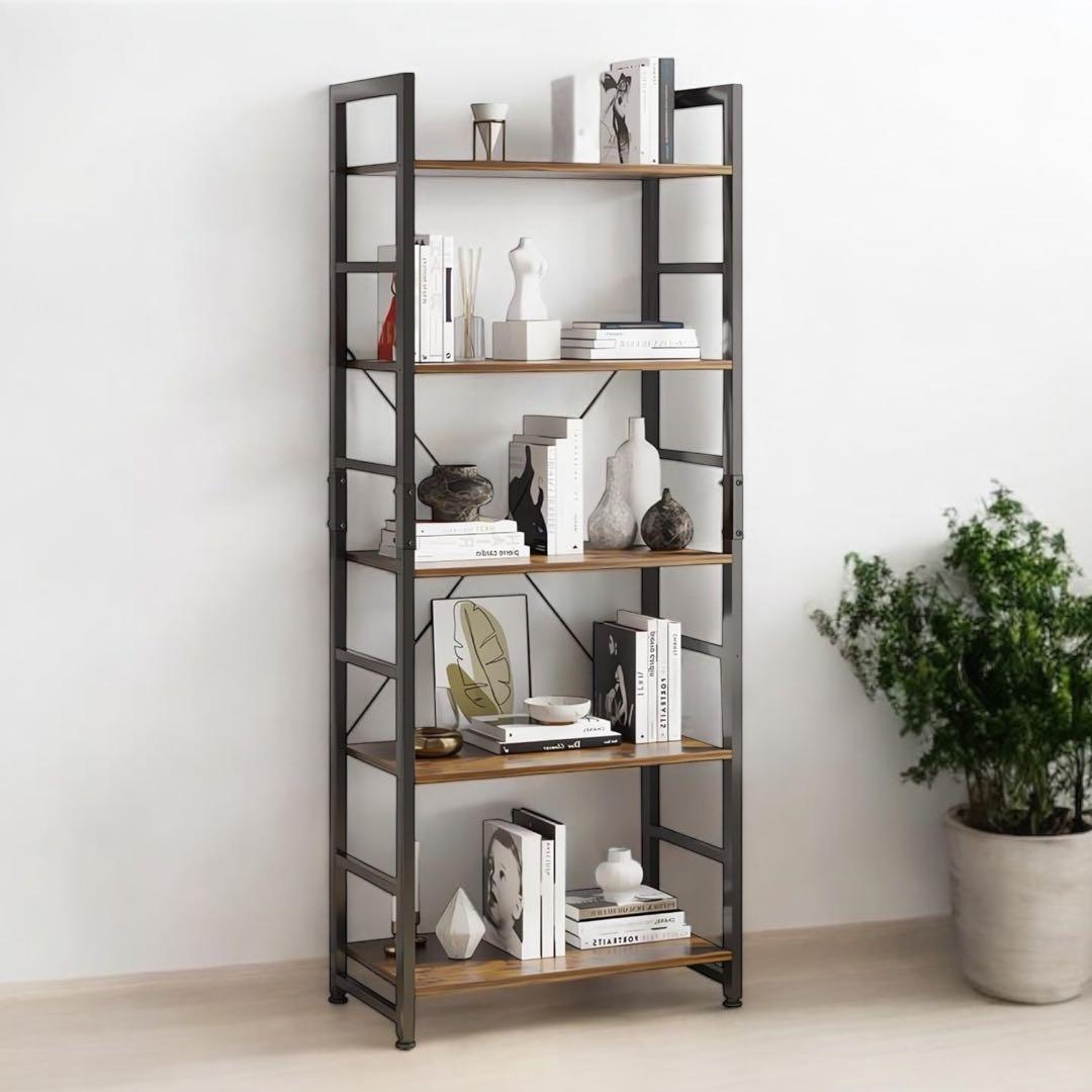 オープンシェルフ ラック 多機能収納 キッチンラック 本棚 木製 シェルフ 5段