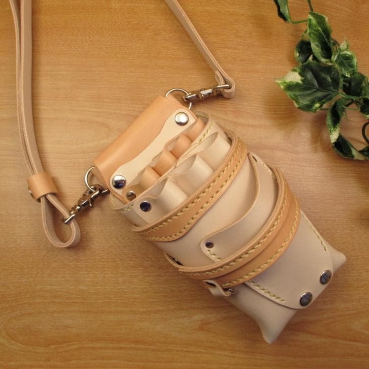 ヌメ革ナチュラル＆うす茶　７丁　革ベルト付　シザーケース　SCL-254/NC