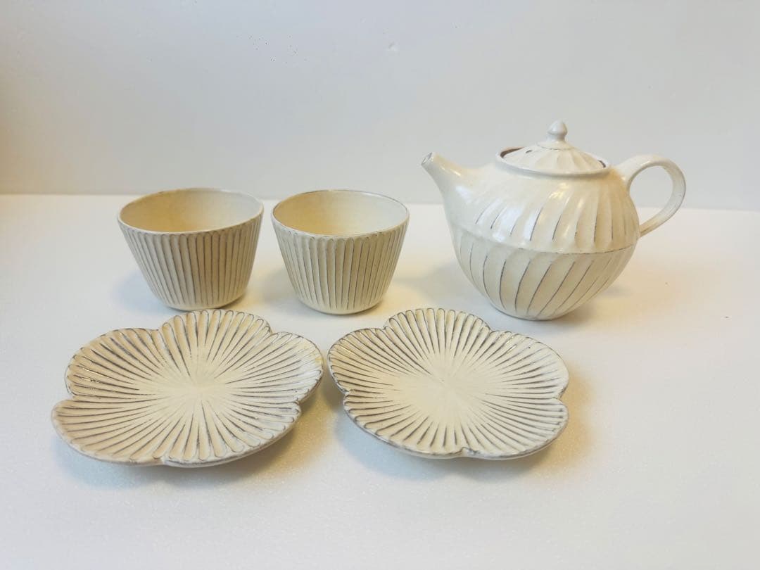 新品！後藤義国 しのぎポット急須 梅皿 カップ5点セット