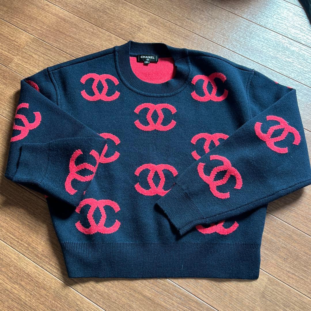 CHANEL ロゴセーター ネイビー/レッド 34