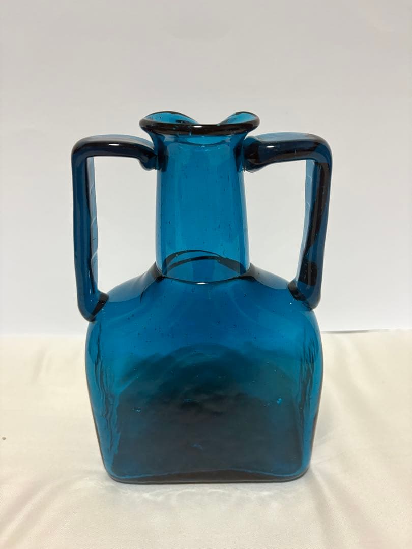 小谷眞三 両耳付 花瓶 民藝 倉敷ガラス ブルー 花器