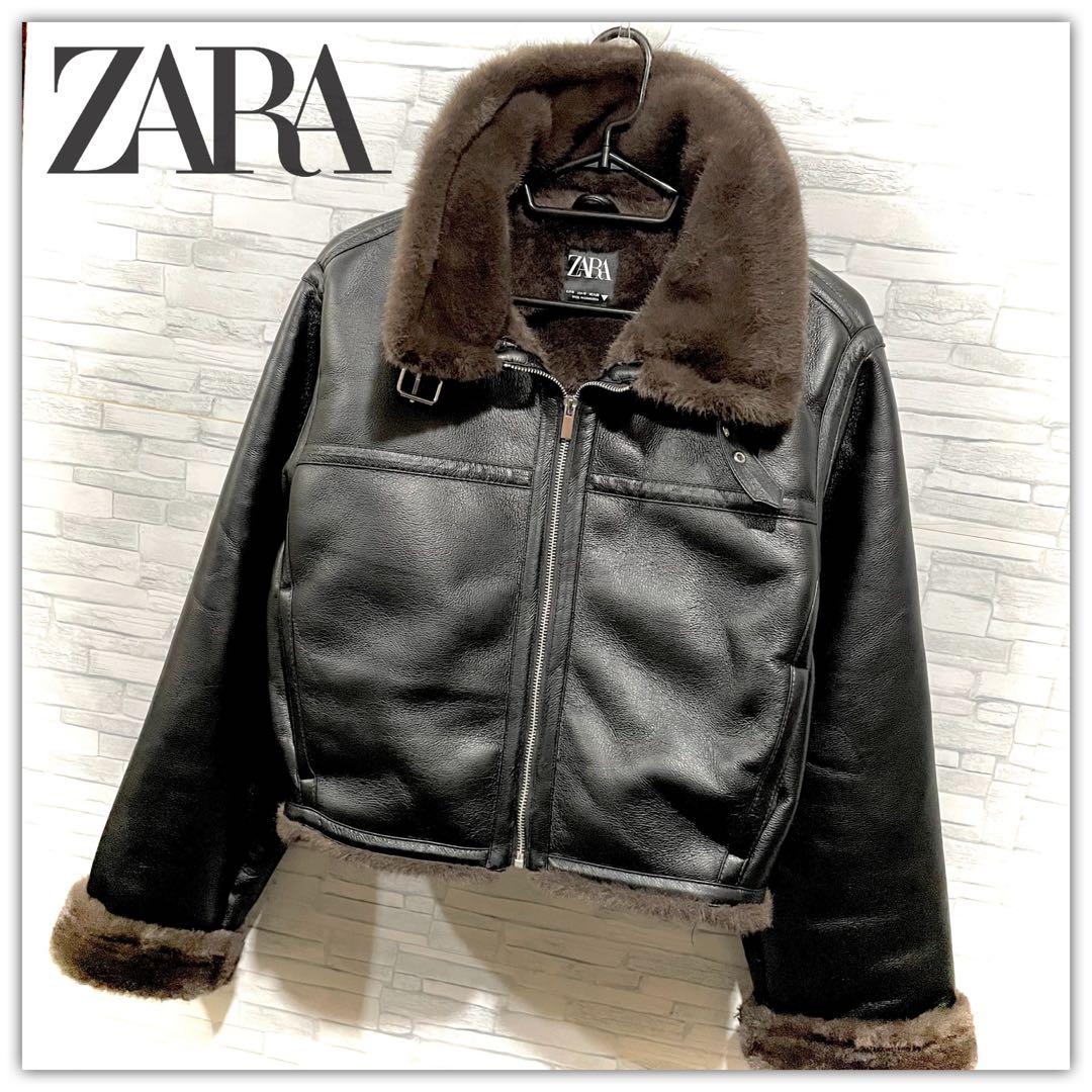 ZARA ダブルフェイス ムートンジャケット USAＭサイズ ブラック×ブラウン