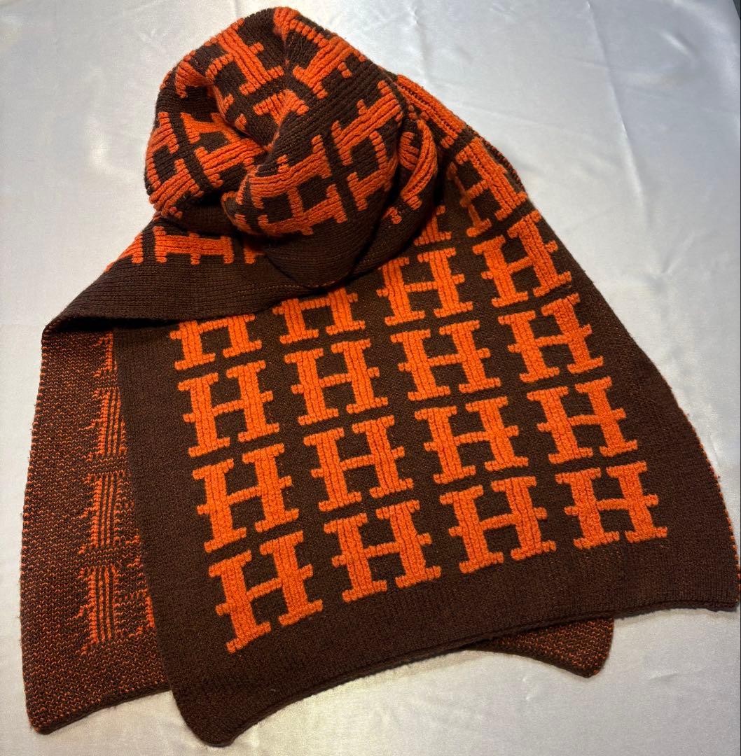 マルジェラ期の名作！エルメス Hロゴ カシミヤ100% マフラー 大判肉厚