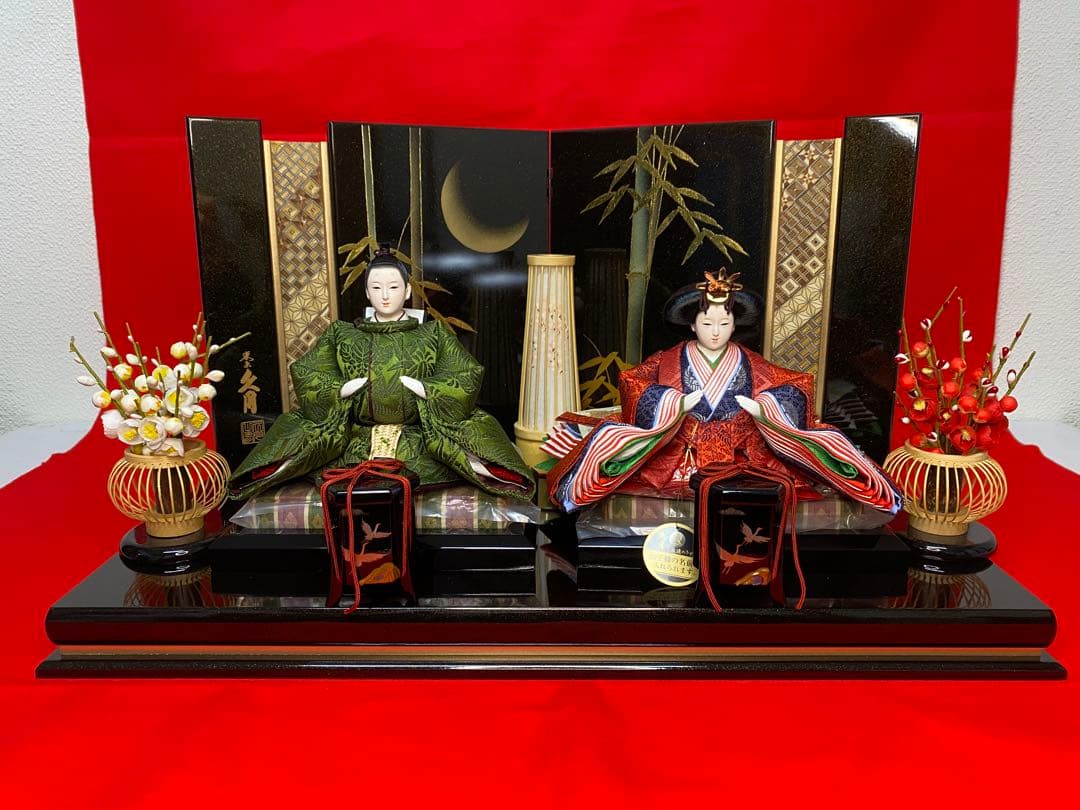 東京久月　人形師　光園作　雛人形親王飾り・伝統工芸　寄木細工・お子様名前プレート