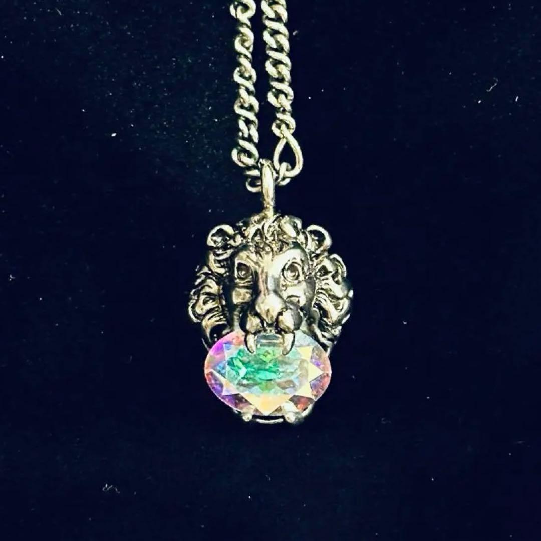 GUCCI グッチ メタルクリスタル ライオンヘッド ロングネックレス シルバー