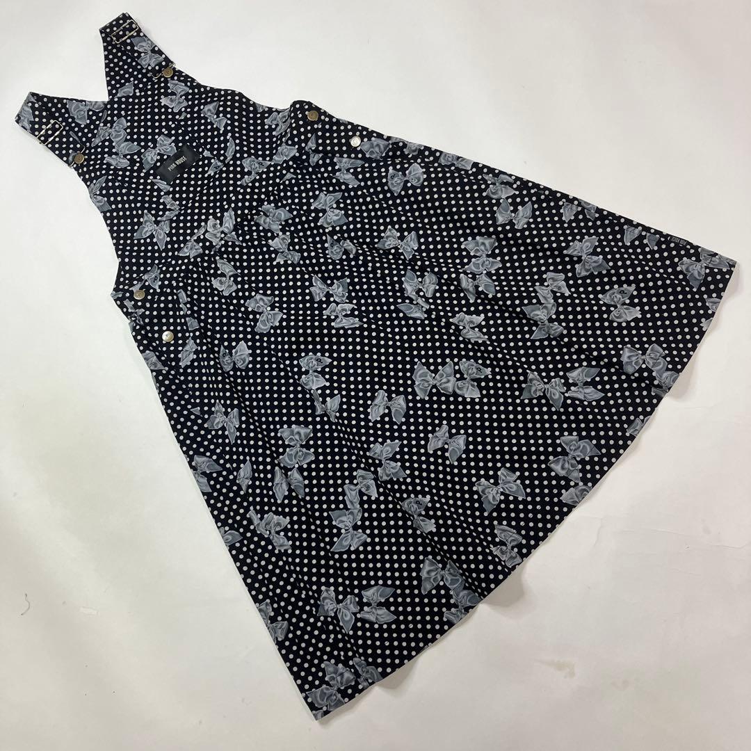 【新品未使用】ピンクハウス 黒 リボンドット柄 サロペットスカート/2024年