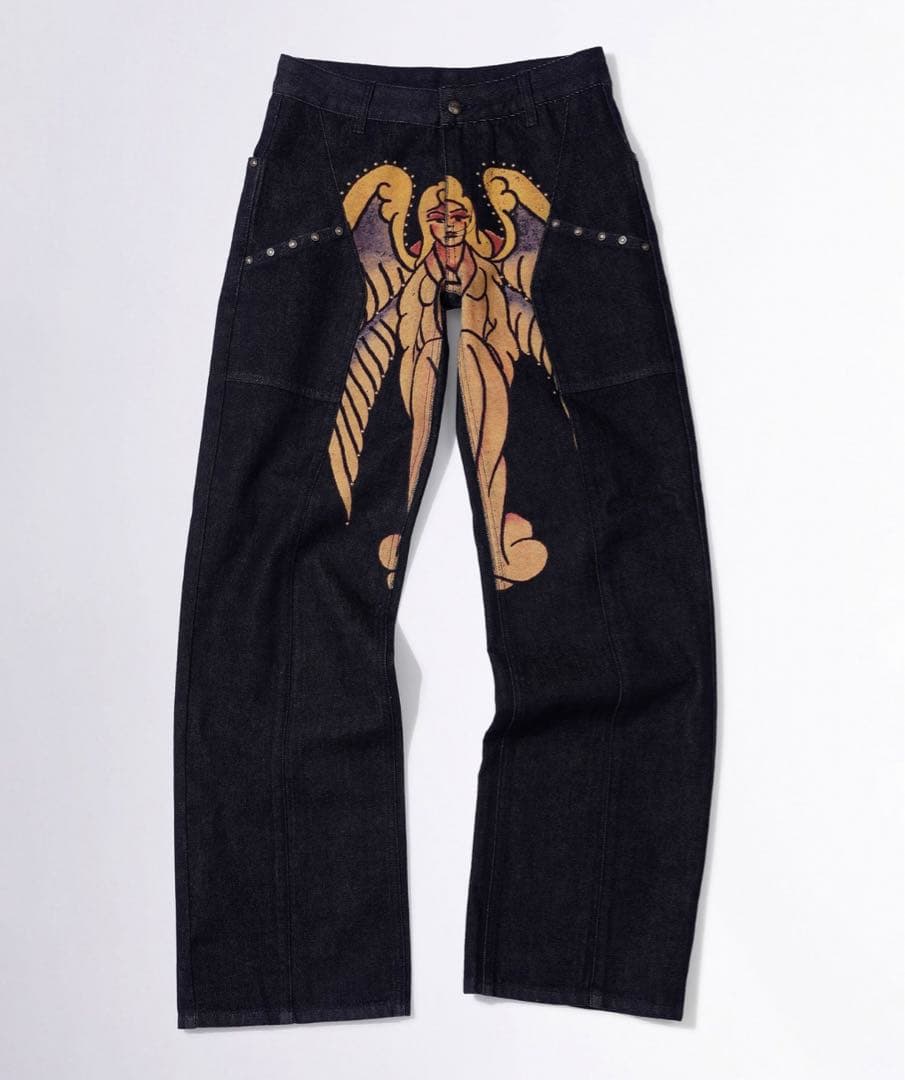 パンツ SCULPTOR x Ed Hardy cracked angel denim