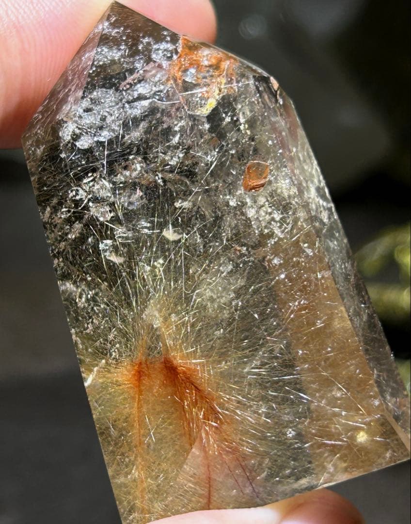 ☆別格高級品福財龍王秘宝④！貫入水晶！スモーキー　ガーデン　ルチル　六角柱　原石