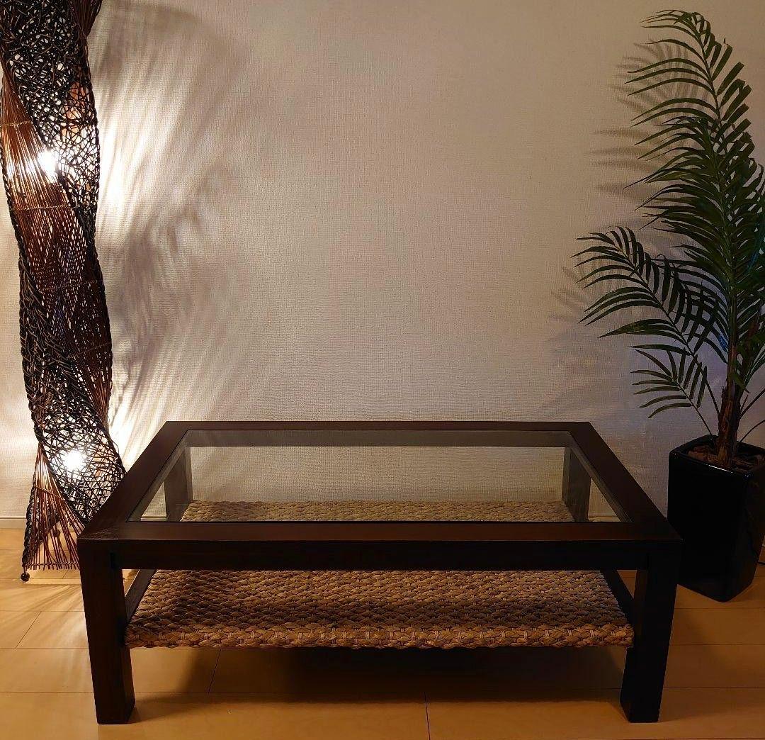 GRACENOTE ウォーターヒヤシンス×マホガニー ガラステーブル