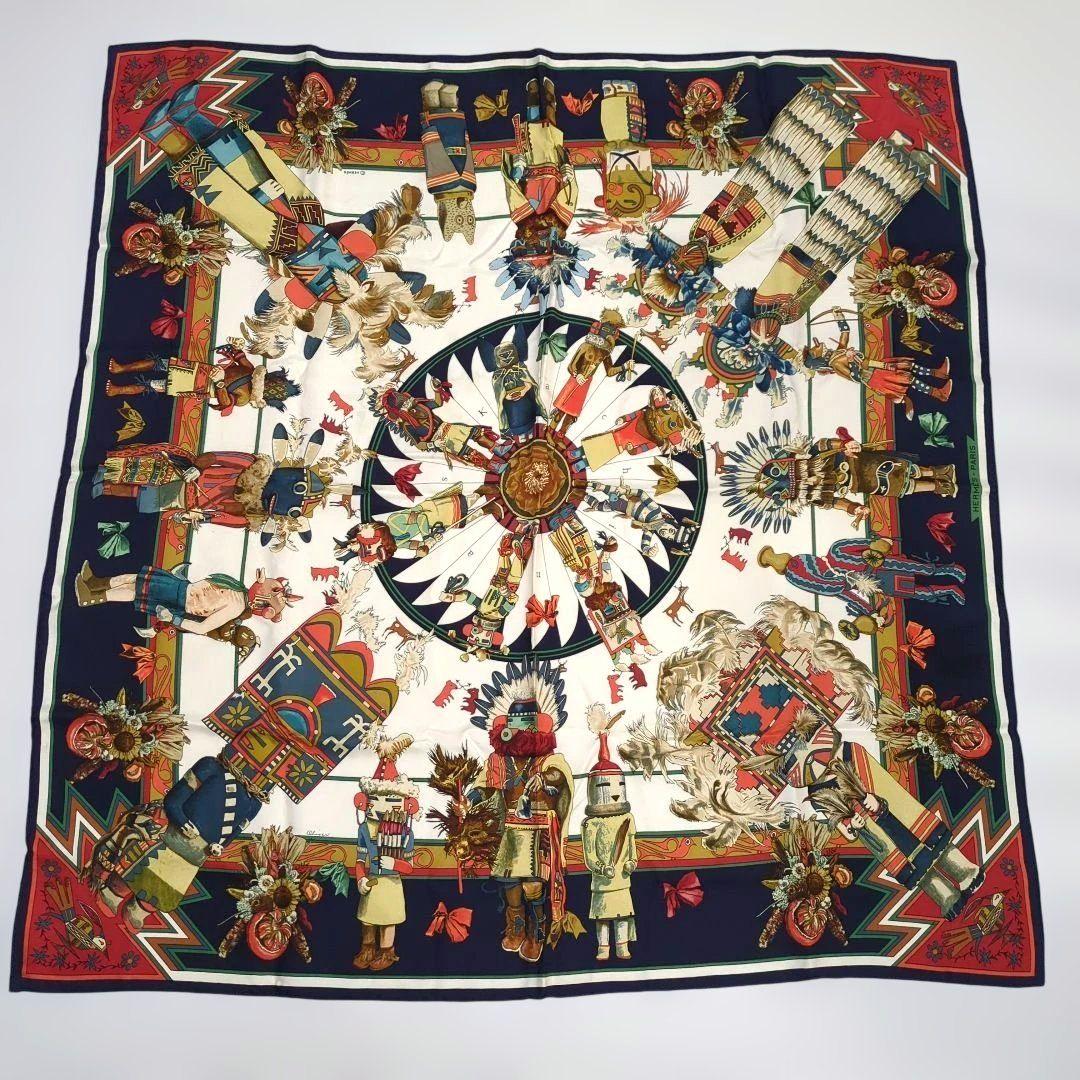 HERMES カレ 90 カチナ kachinas インディアン ネイビー