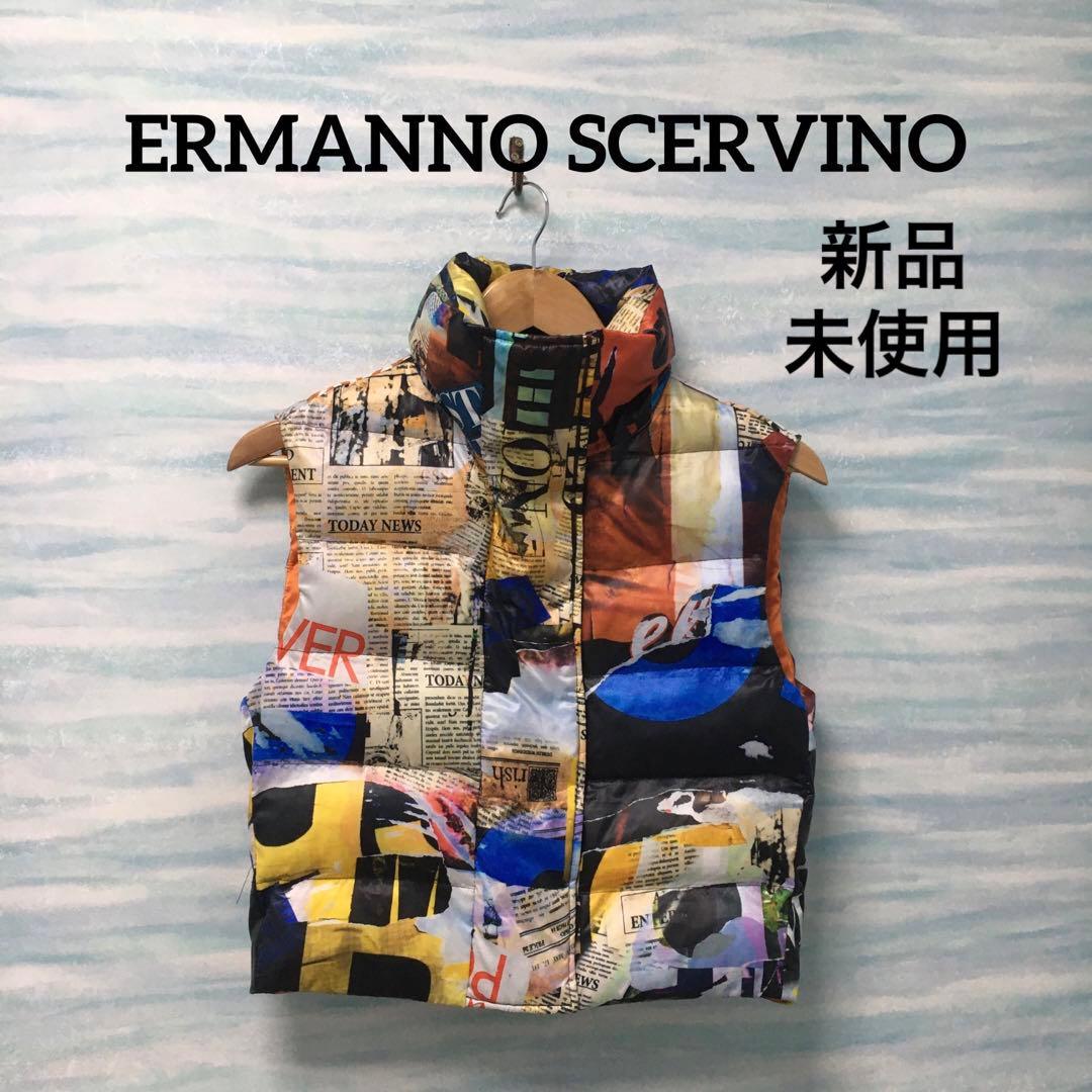 【ERMANNO SCERVINO】新品未使用　ニュースペーパー柄　ダウンベスト
