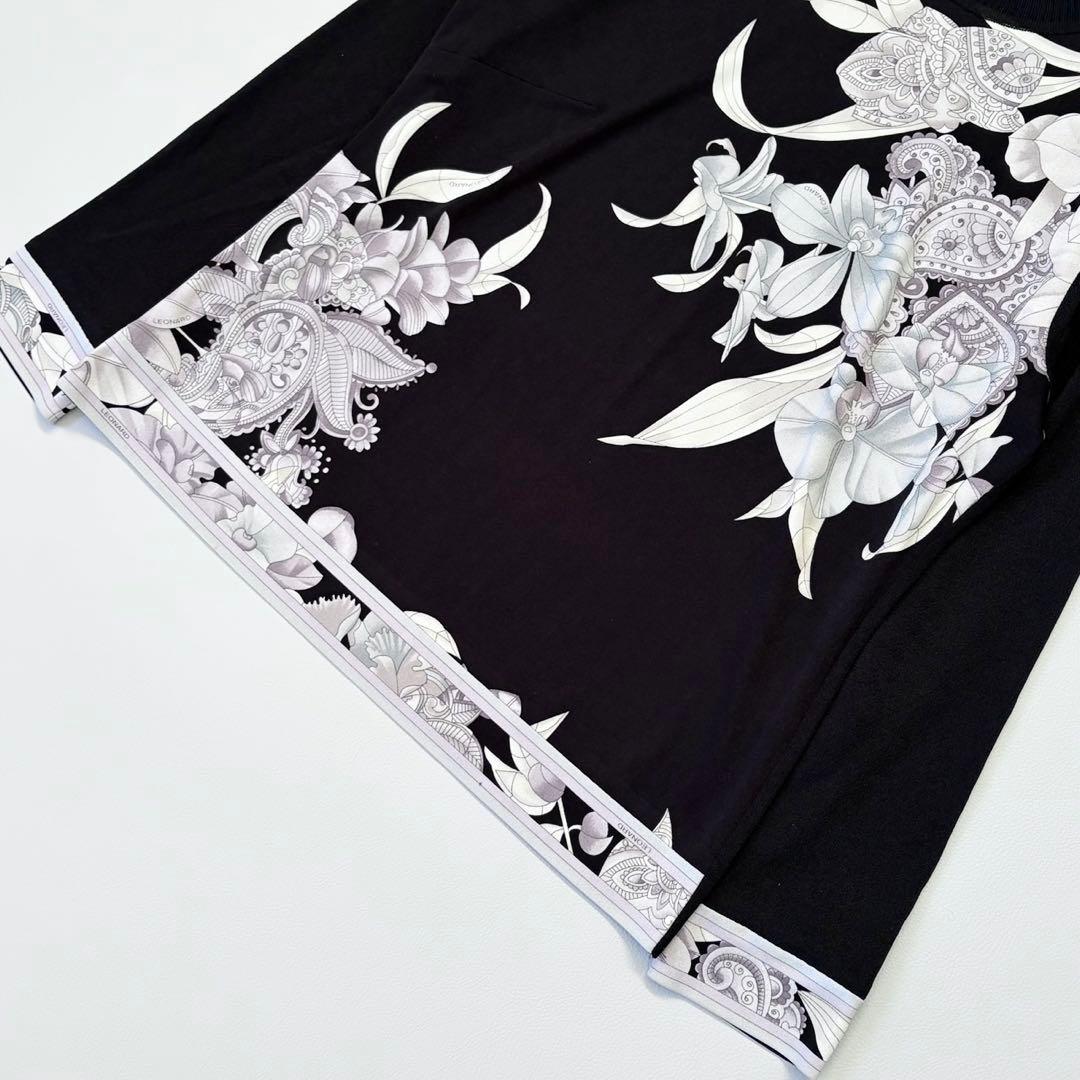 美品✨レオナール カンカン素材 花柄 薄手ニット切替トップス 黒 38