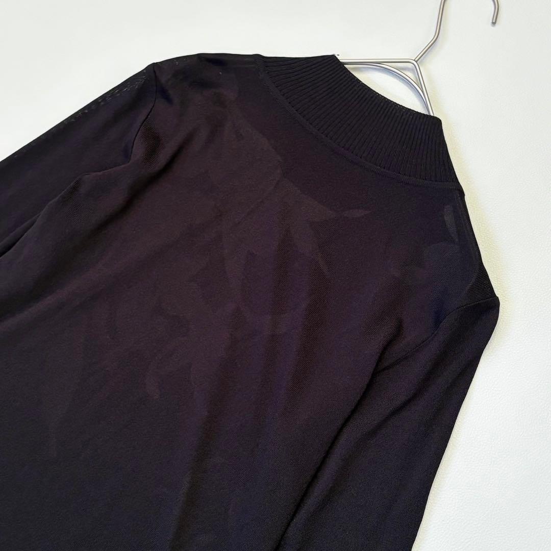 美品✨レオナール カンカン素材 花柄 薄手ニット切替トップス 黒 38