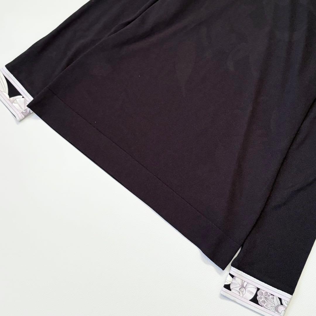 美品✨レオナール カンカン素材 花柄 薄手ニット切替トップス 黒 38