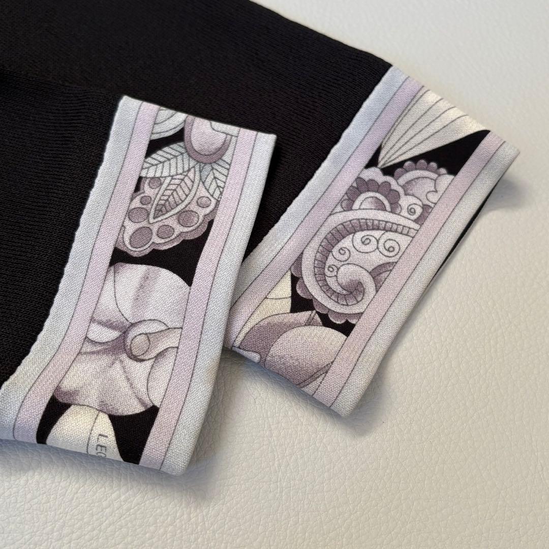 美品✨レオナール カンカン素材 花柄 薄手ニット切替トップス 黒 38