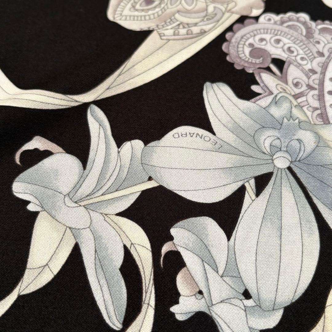 美品✨レオナール カンカン素材 花柄 薄手ニット切替トップス 黒 38