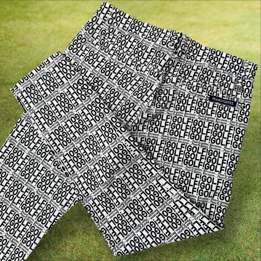 現行タグ　パーリーゲイツ　パンツ　XL〜XXL相当　総柄　黒　白　コットン素材