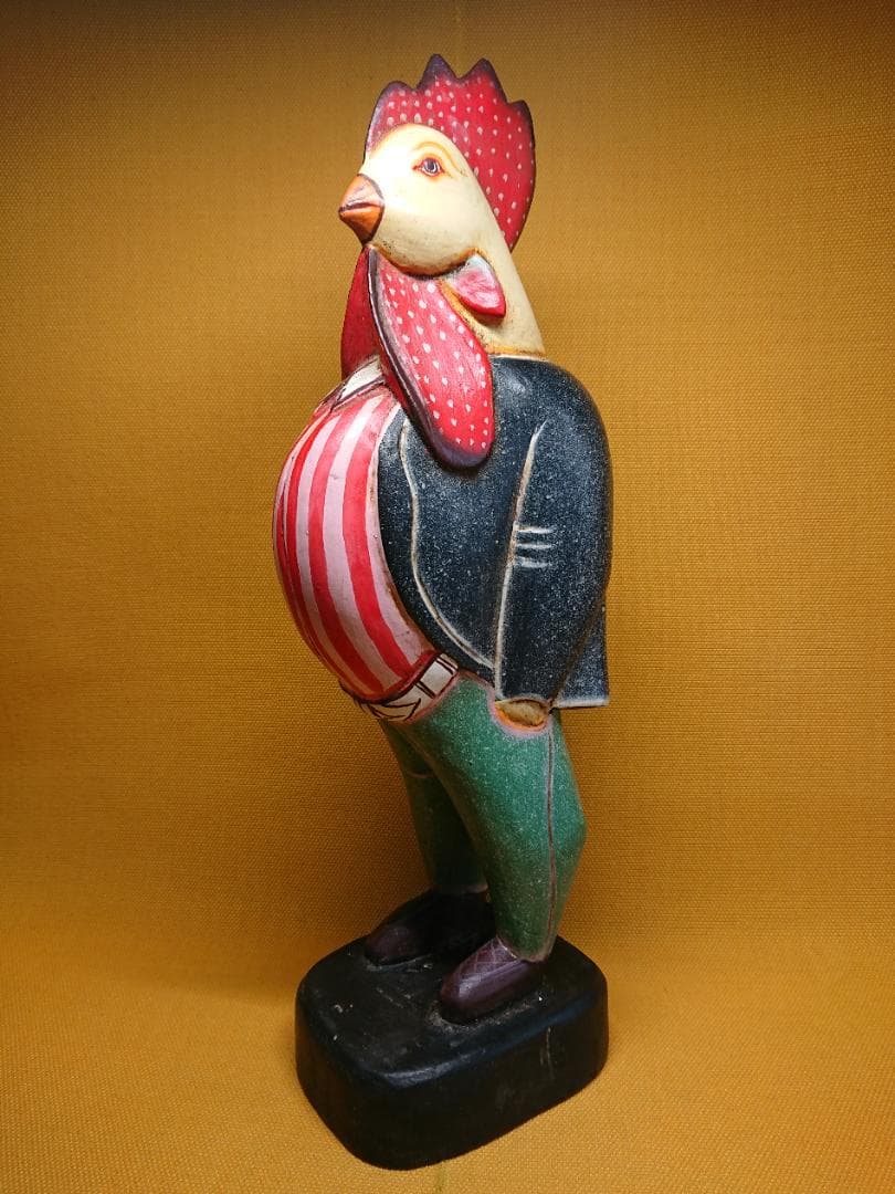 トリ　鶏　人形　木彫　手描き　置物　インテリア　工芸品　美術品　A3368