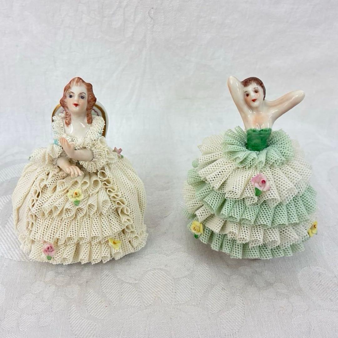 【Irish Dresden】アイリッシュドレスデン レース陶器人形2体セット①