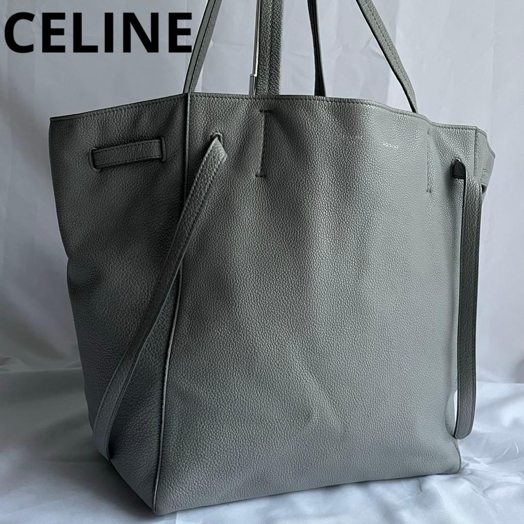 ✨極美品✨　CELINE バーティカルカバ　トートバッグ　レザー　グレー