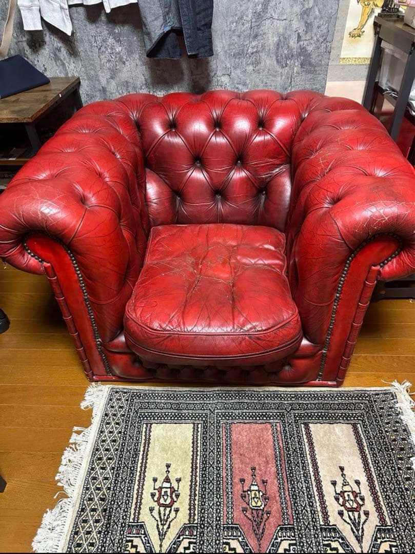 【せん】赤いレザー ソファ　1人掛け
