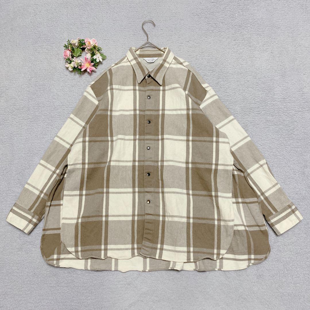 【アンユーズド】オーバーサイズ チェック スリット シャツ ウール コットン 3