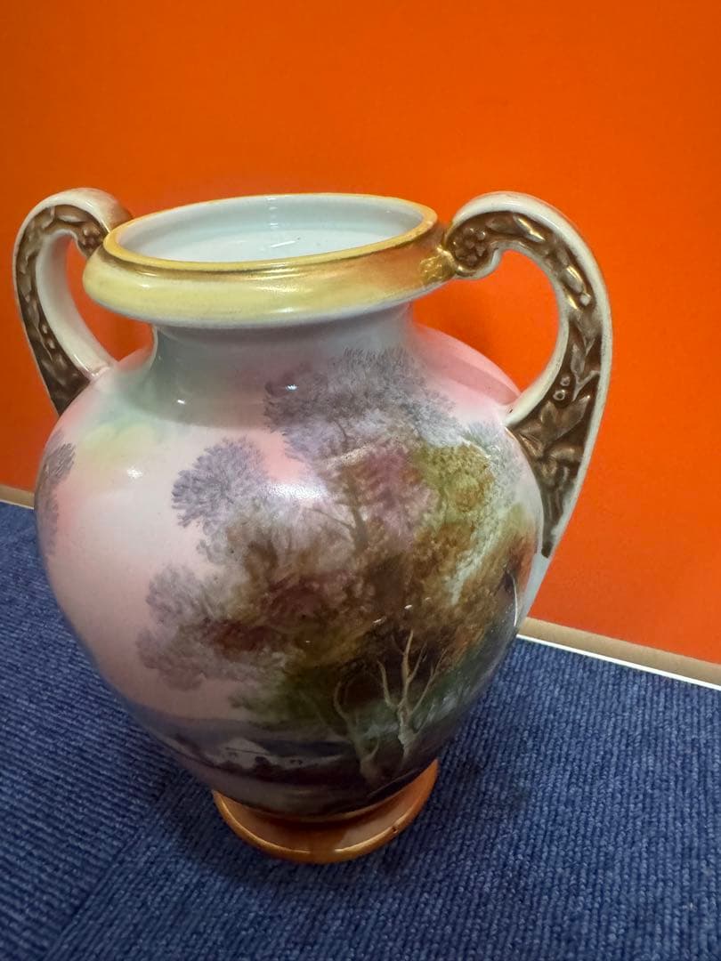 1855  オールドノリタケ　風景画　双耳花瓶　j