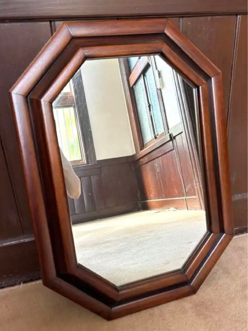 【希少品!!】イタリア製　無垢　八角形　ヴィンテージ壁掛け鏡